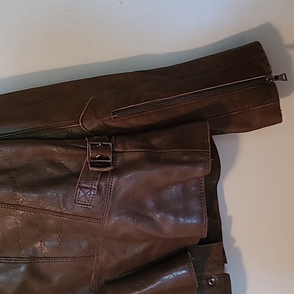Andrew MARC NY Wmns M Brown Soft Leather Moto Biker Full Zip Snap Jacket Casual - Picture 8 of 16